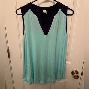 Sew In Love Sleeveless Top in Turquoise and Navy Blue